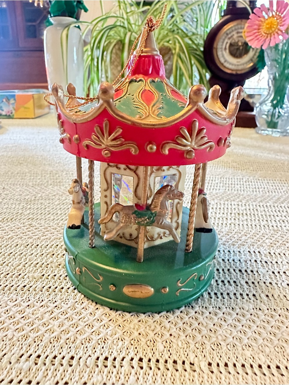 Vintage Trim-A-Home Carousel Horse Christmas Ornament Plastic 4”